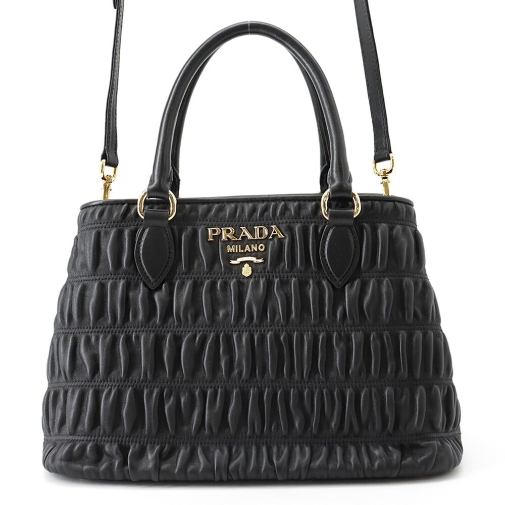 Prada Handbag Gathered Nappa Gaufre 1BA173 PRADA 2-way Black